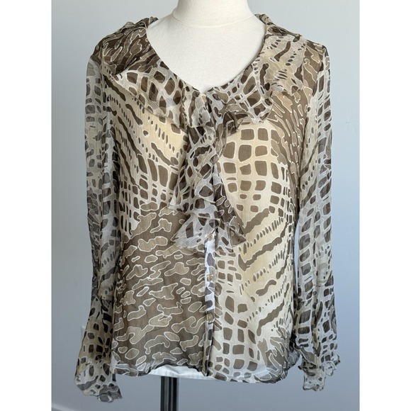Sioni Tops - Sioni Silk Blouse Top M Animal Print Ruffle Career Party Office Feminine Boho